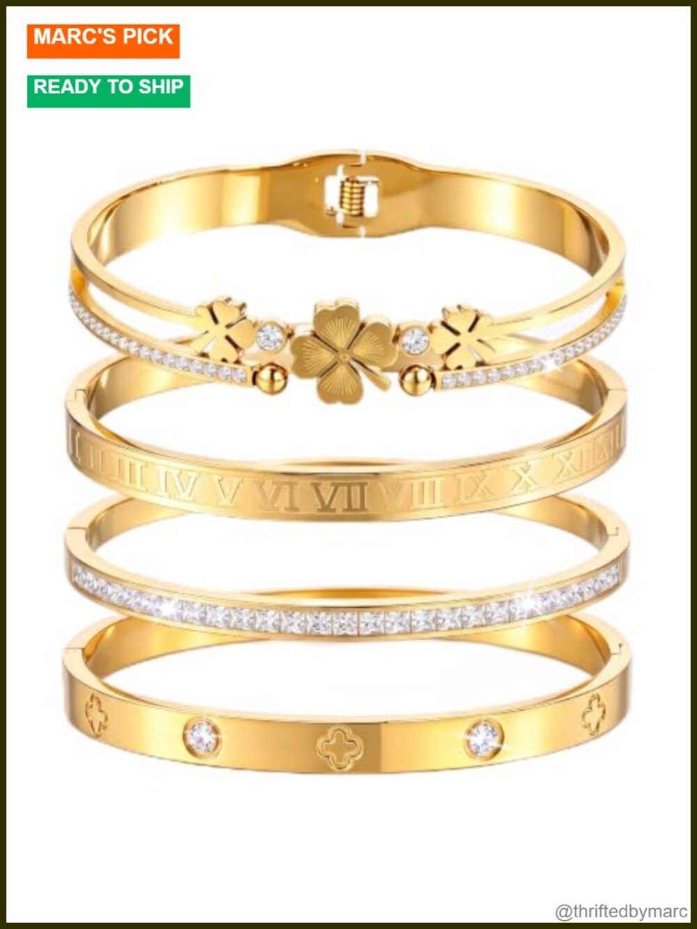18K Gold Plated Bangle Bracelet Set Stackable Floral Cuff Bracelets